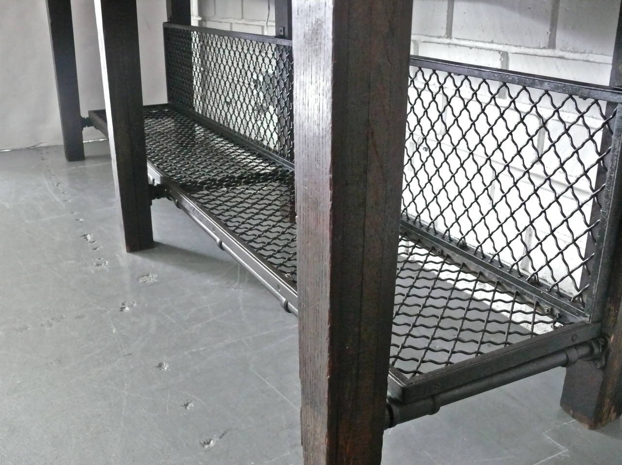 20th Century Industrial Oak and Steel Postal Desk