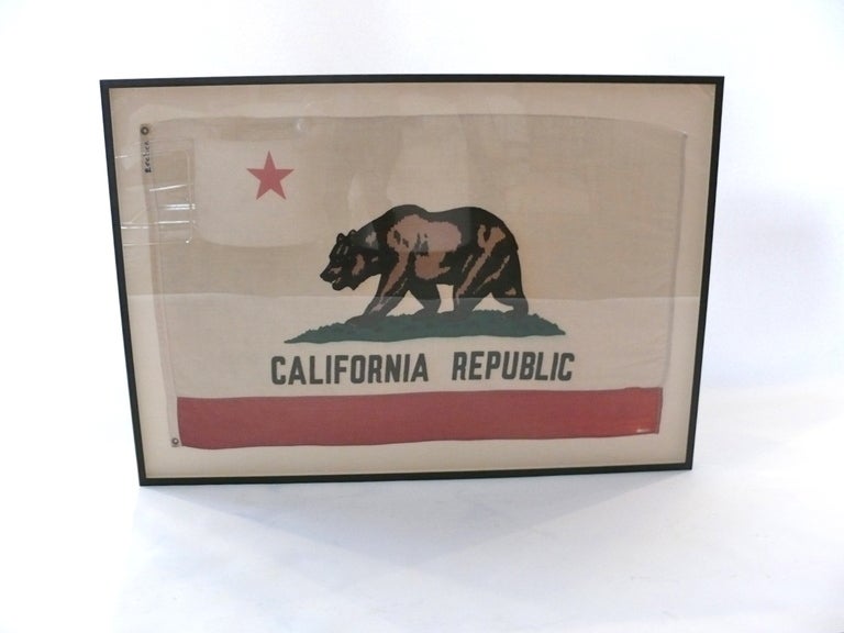 Absolutely incredible California State Flag from the 1940's. Fantastic weather to the material and newly framed in a linen lined shadow box style. A gorgeous statement piece!