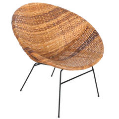 Iron and Wicker Scoop Chair