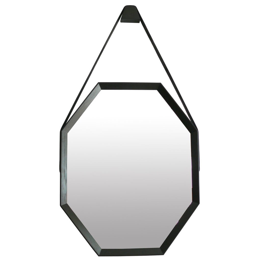 Beverly Oak and Leather Octagon Mirror by Orange Los Angeles 