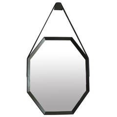 Beverly Oak and Leather Octagon Mirror by Orange Los Angeles 1