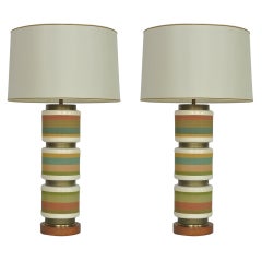 Pair of Ribbon Ceramic Lamps