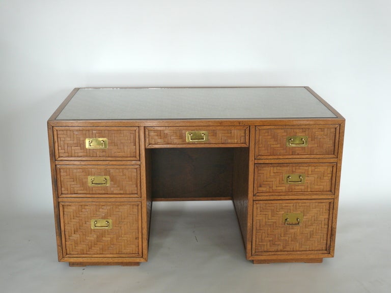 Patterned Block Rattan Campaign Desk