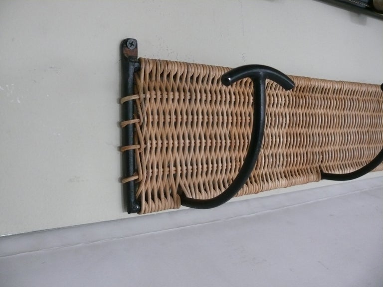 Wicker and Iron Wall Rack In Excellent Condition In Beverly Hills, CA