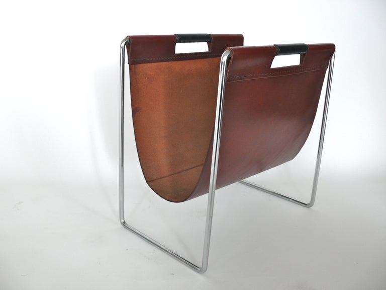French Leather and Chrome Magazine Rack 2
