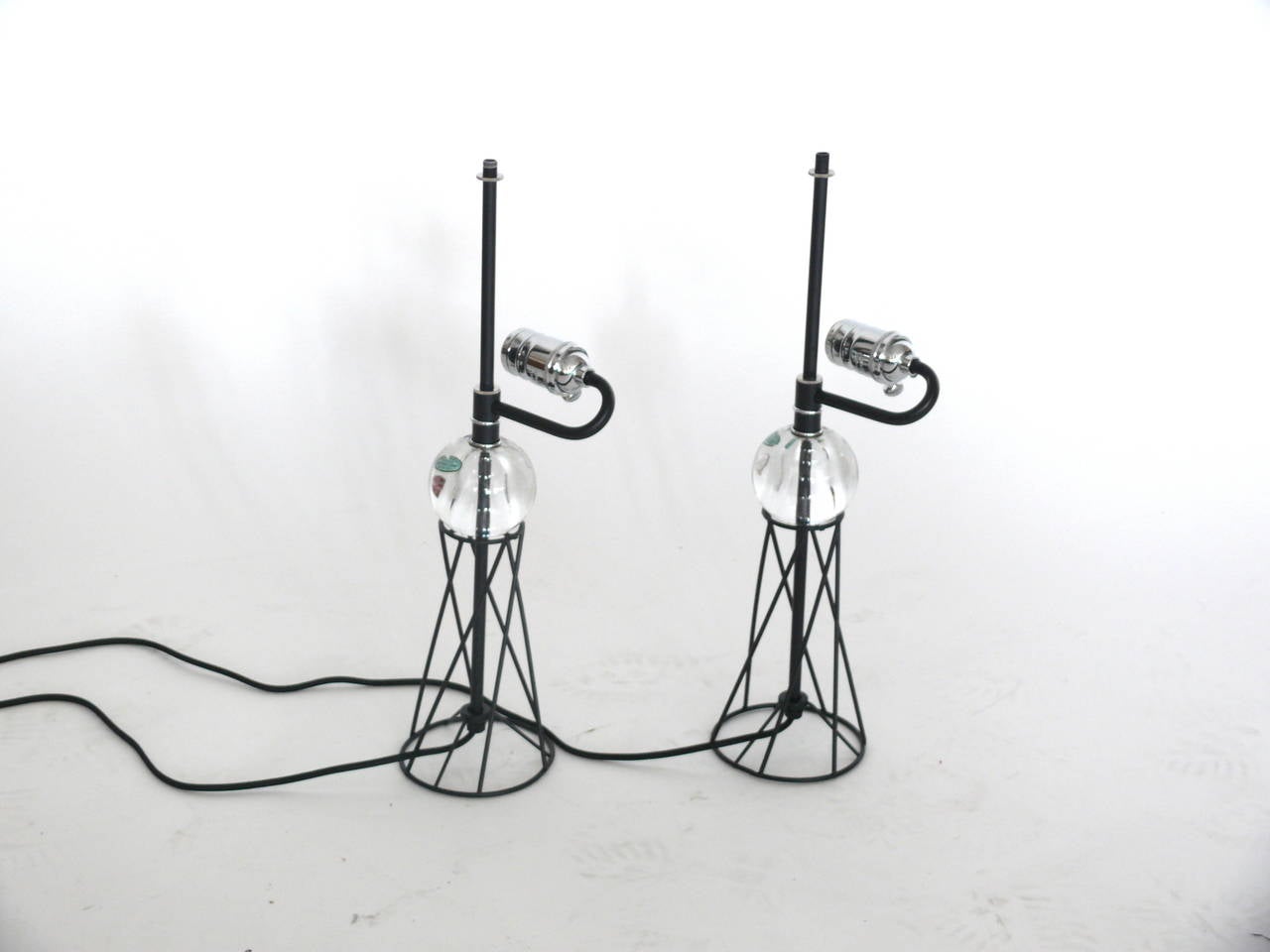 American Pair of Petite Iron and Glass Table Lamps