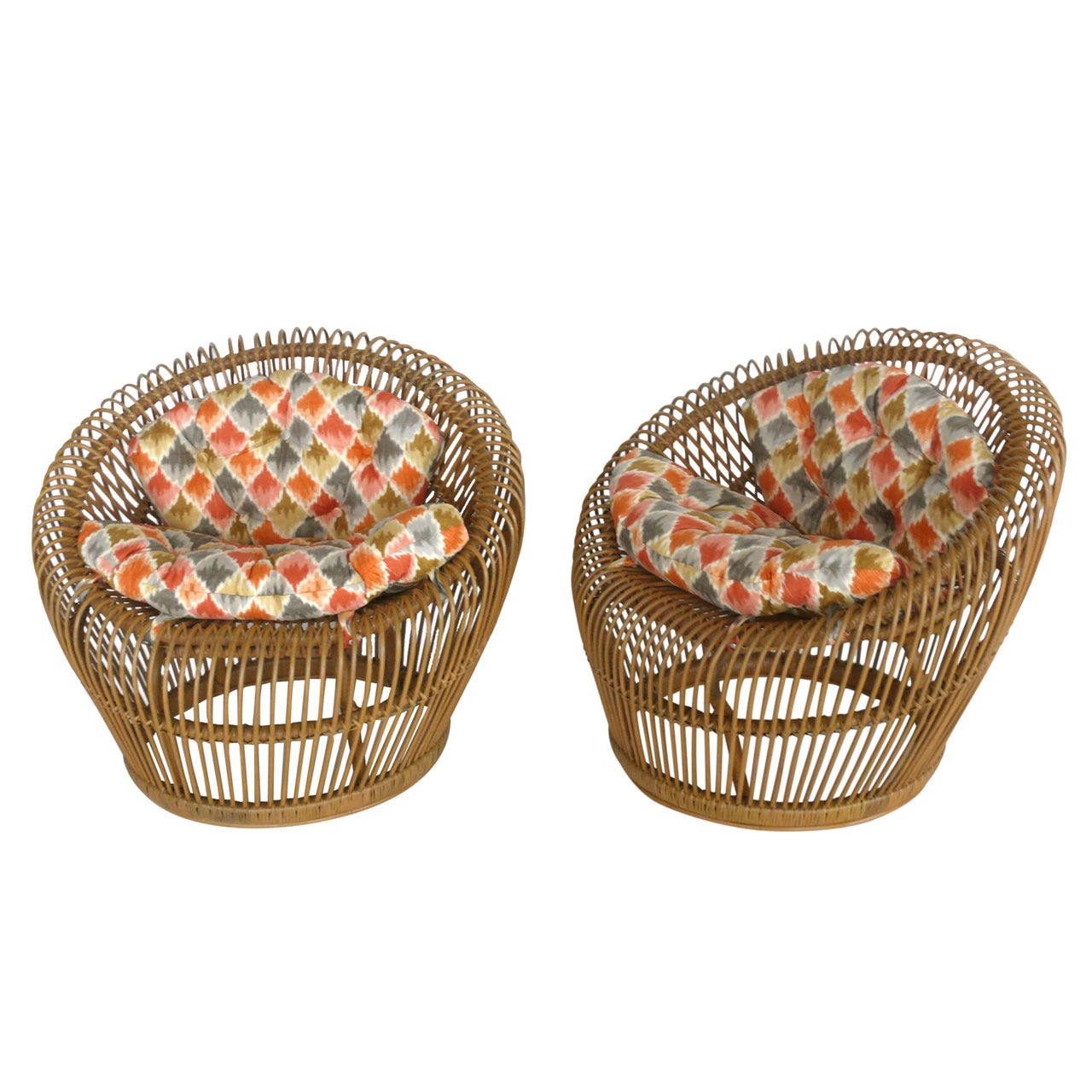 Rattan Bucket Chairs by Franco Albini for Vittorio Bonacina