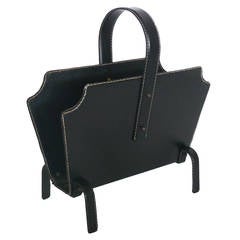 Leather Magazine Rack by Jacques Adnet