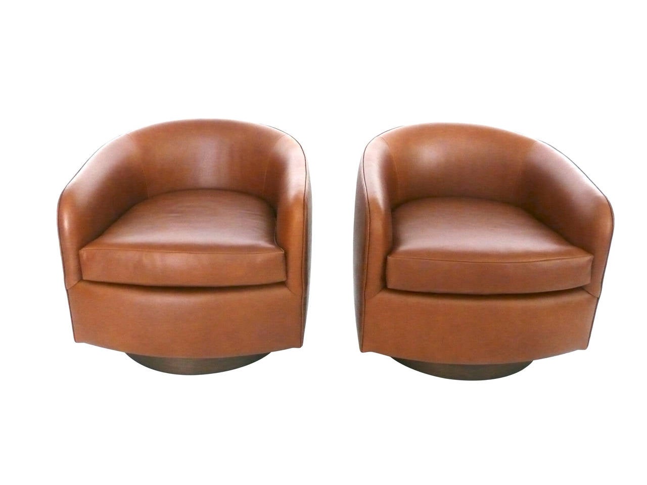 Saddle Leather Swivel Chairs in the Style of Milo Baughman 5