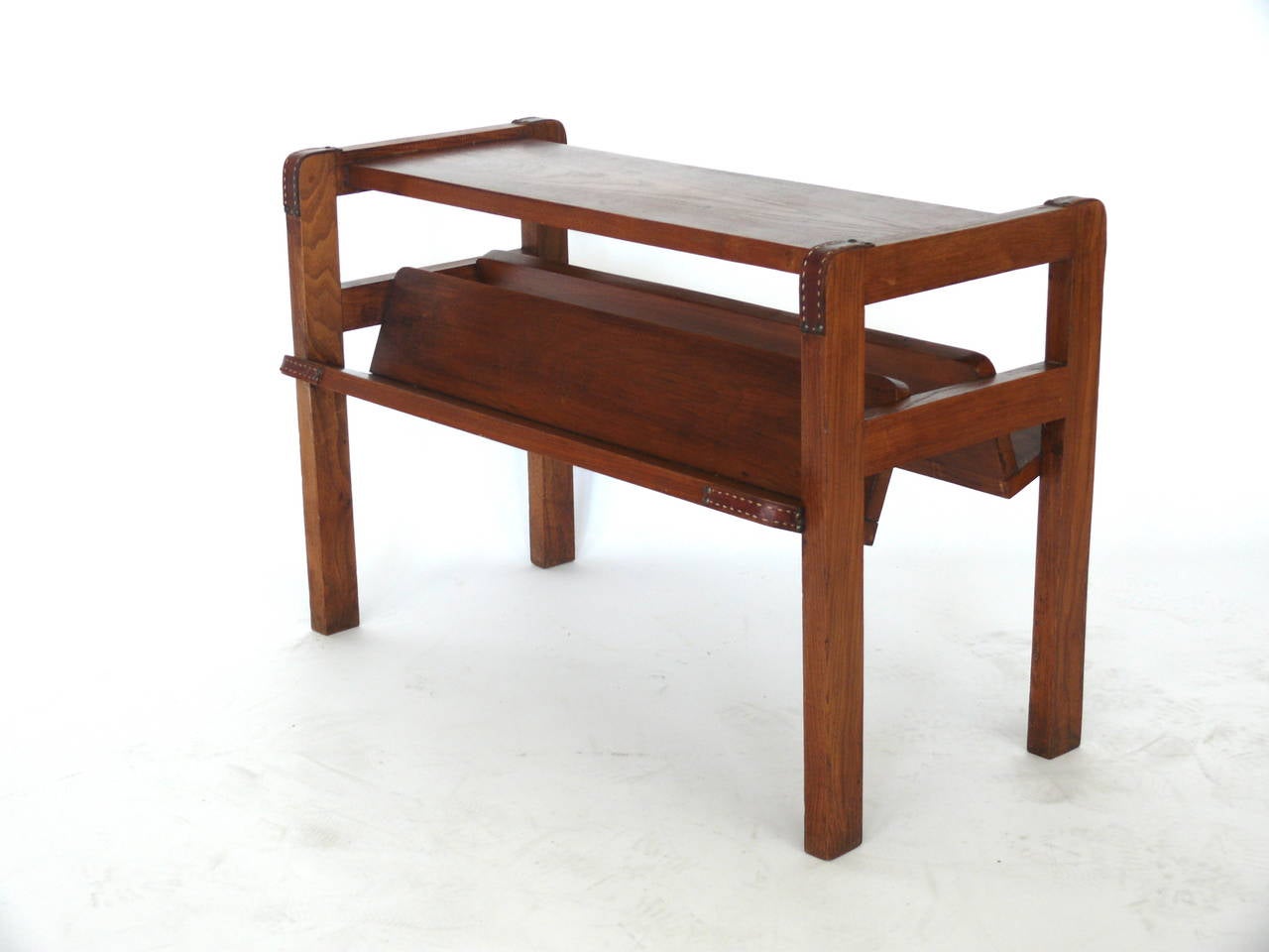 Wood and Leather Side Table by Jacques Adnet In Excellent Condition In Beverly Hills, CA