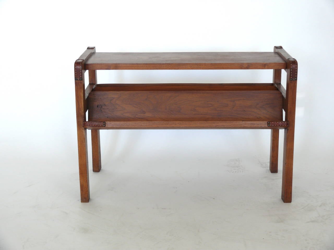 20th Century Wood and Leather Side Table by Jacques Adnet