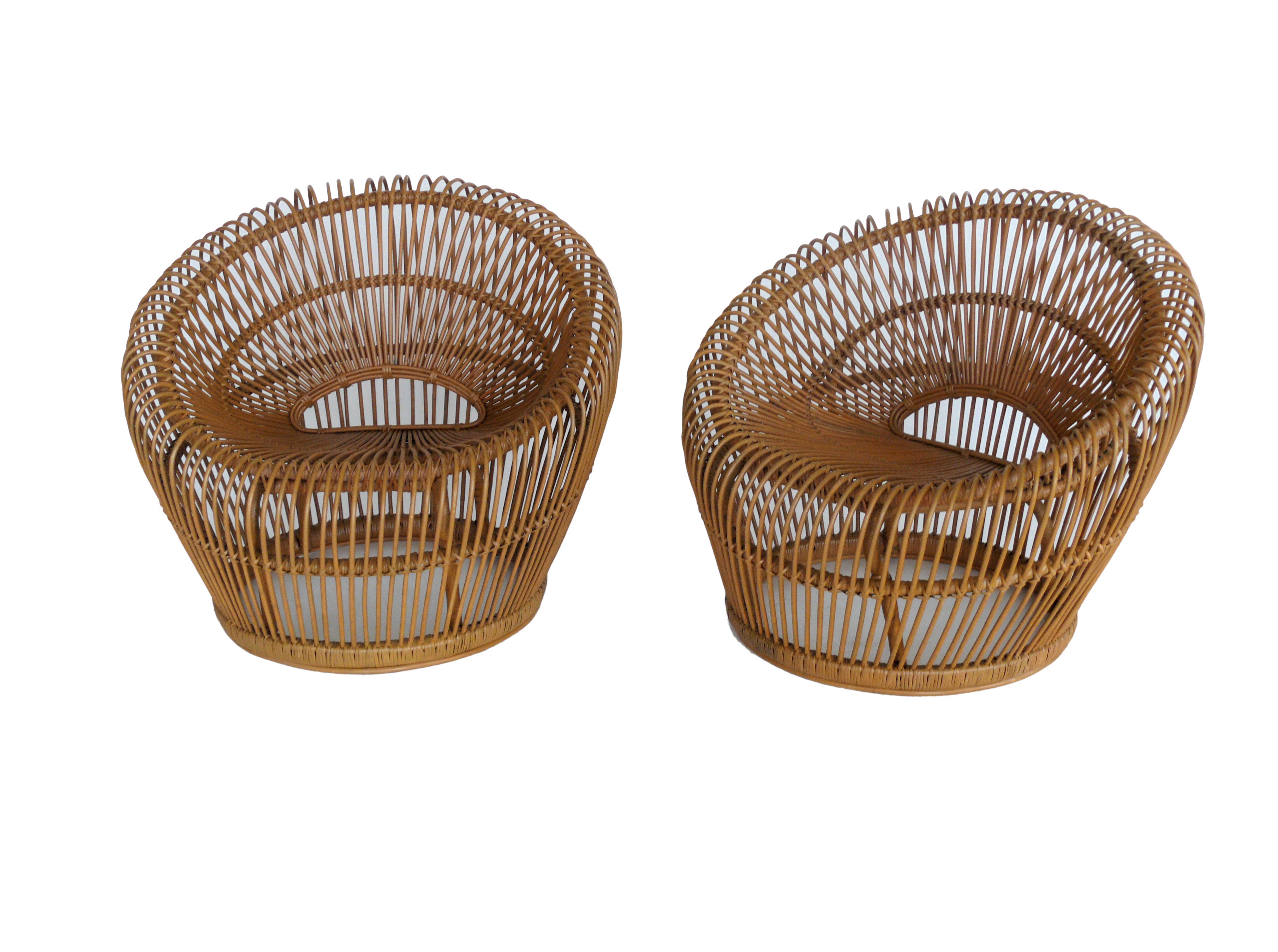 Rattan Bucket Chairs by Franco Albini for Vittorio Bonacina