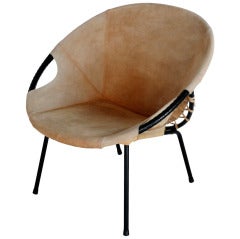 Austrian Suede and Iron Lounge Chair