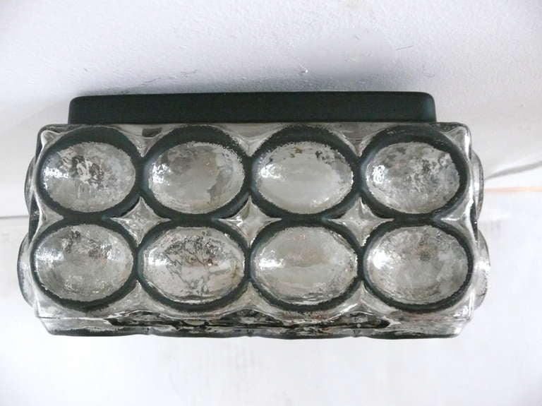 Austrian Limburg Iron and Glass Square Flush Mount For Sale