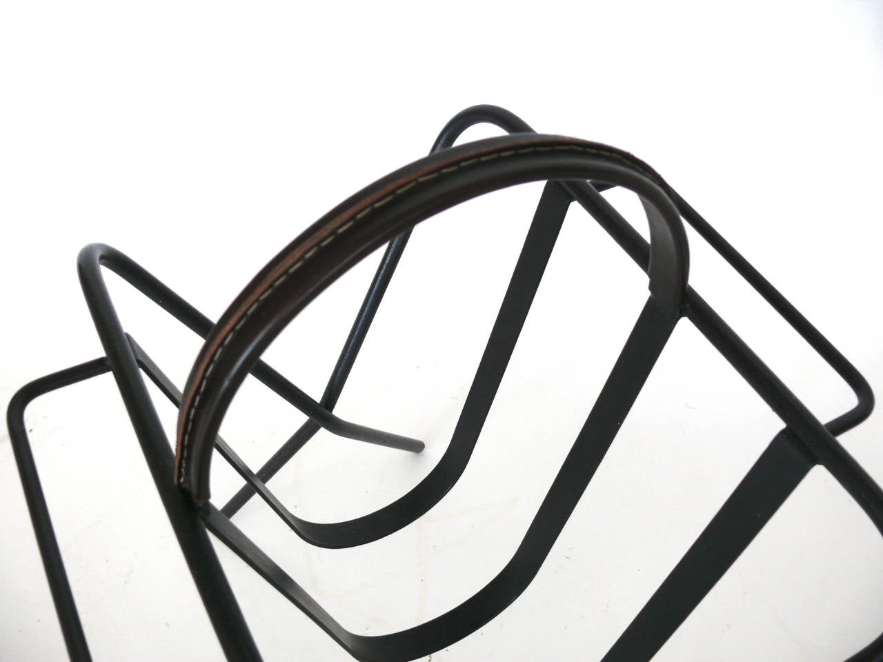 Iron and Leather Magazine Rack by Jacques Adnet 2