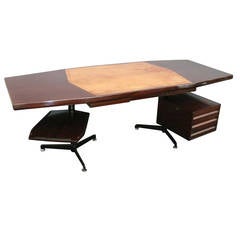 Vintage Large Rosewood Desk by Osvaldo Borsani for Techno Milano