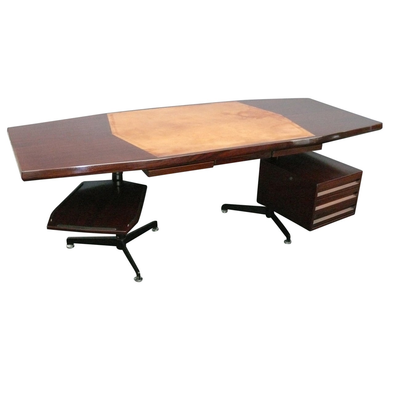 Large Rosewood Desk by Osvaldo Borsani for Techno Milano