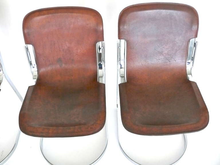 Italian Leather Sling Dining Chairs 4