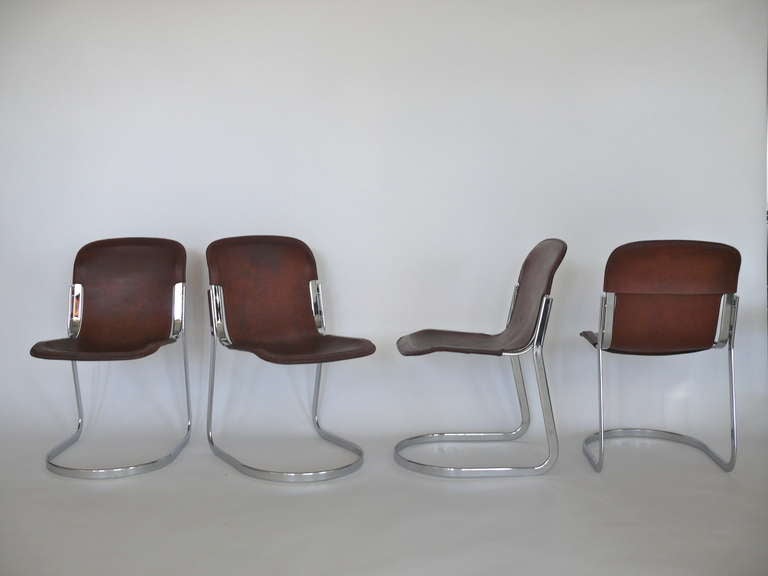 Italian Leather Sling Dining Chairs 6
