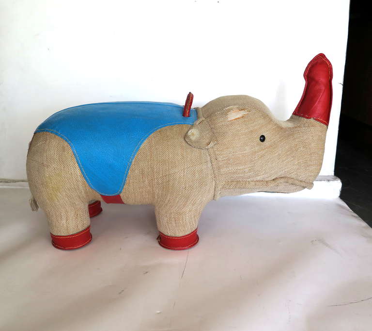 Incredible vintage rhinoceros by Renate Müller. Orig­i­nally designed in the 1960s as ther­a­peu­tic toys, Müller took over the rights to her designs in 1990. She con­tin­ues to hand-produce very lim­ited quan­ti­ties of the clas­sic designs as well