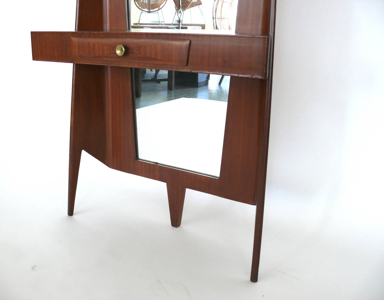 Italian Floor Mirror with Drawer and Shelf 2