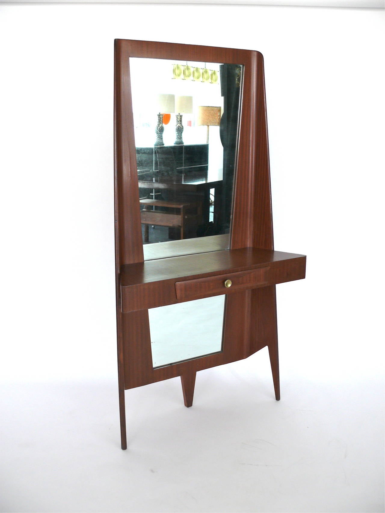 20th Century Italian Floor Mirror with Drawer and Shelf