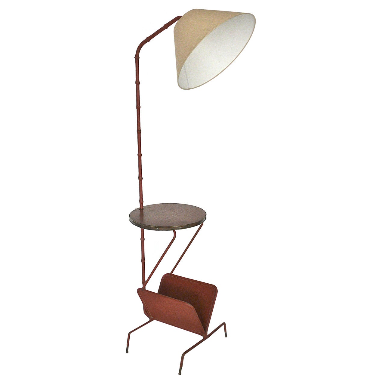 Jacques Adnet Floor Lamp with Table and Magazine Rack