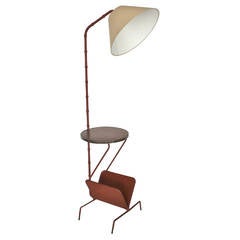Jacques Adnet Floor Lamp with Table and Magazine Rack