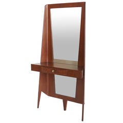 Italian Floor Mirror with Drawer and Shelf