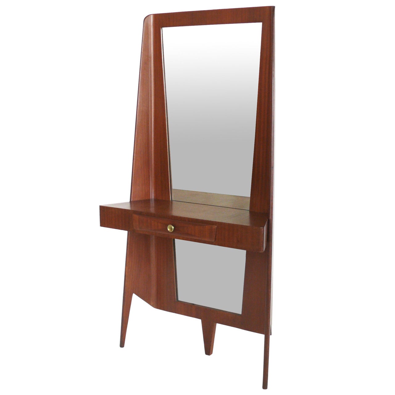 Italian Floor Mirror with Drawer and Shelf