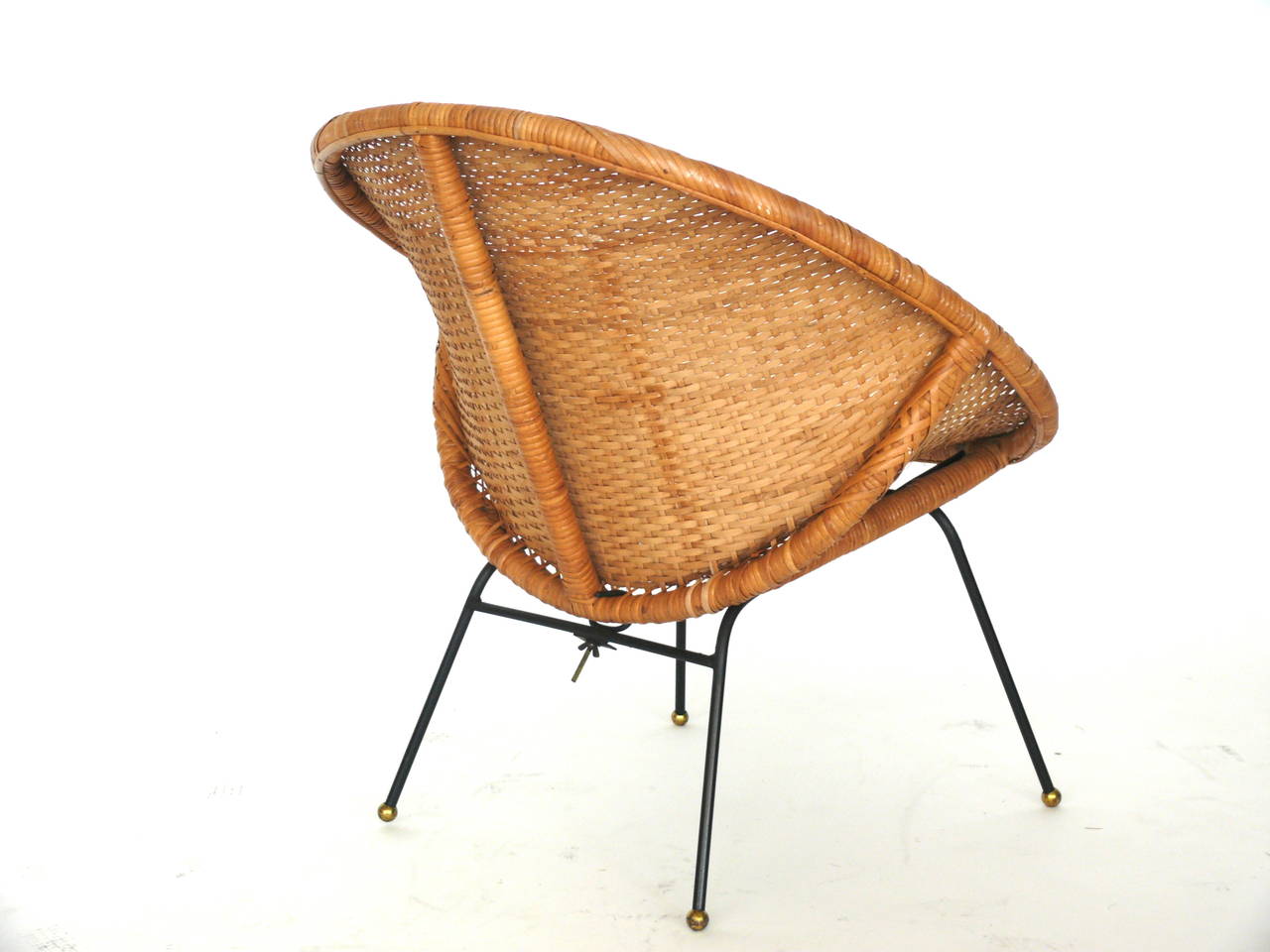 American Woven Wicker and Iron Bucket Chairs