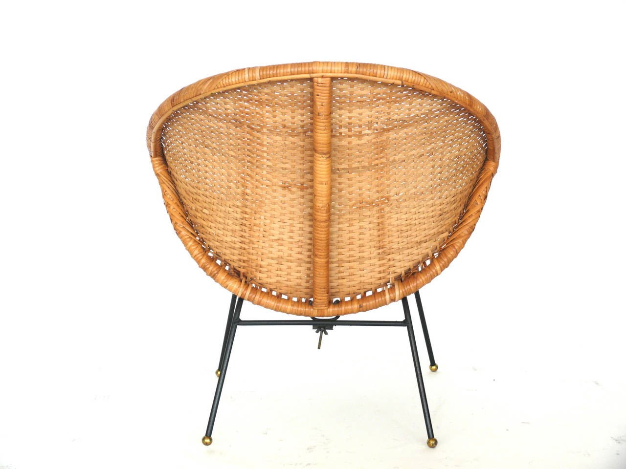 Woven Wicker and Iron Bucket Chairs In Excellent Condition In Beverly Hills, CA