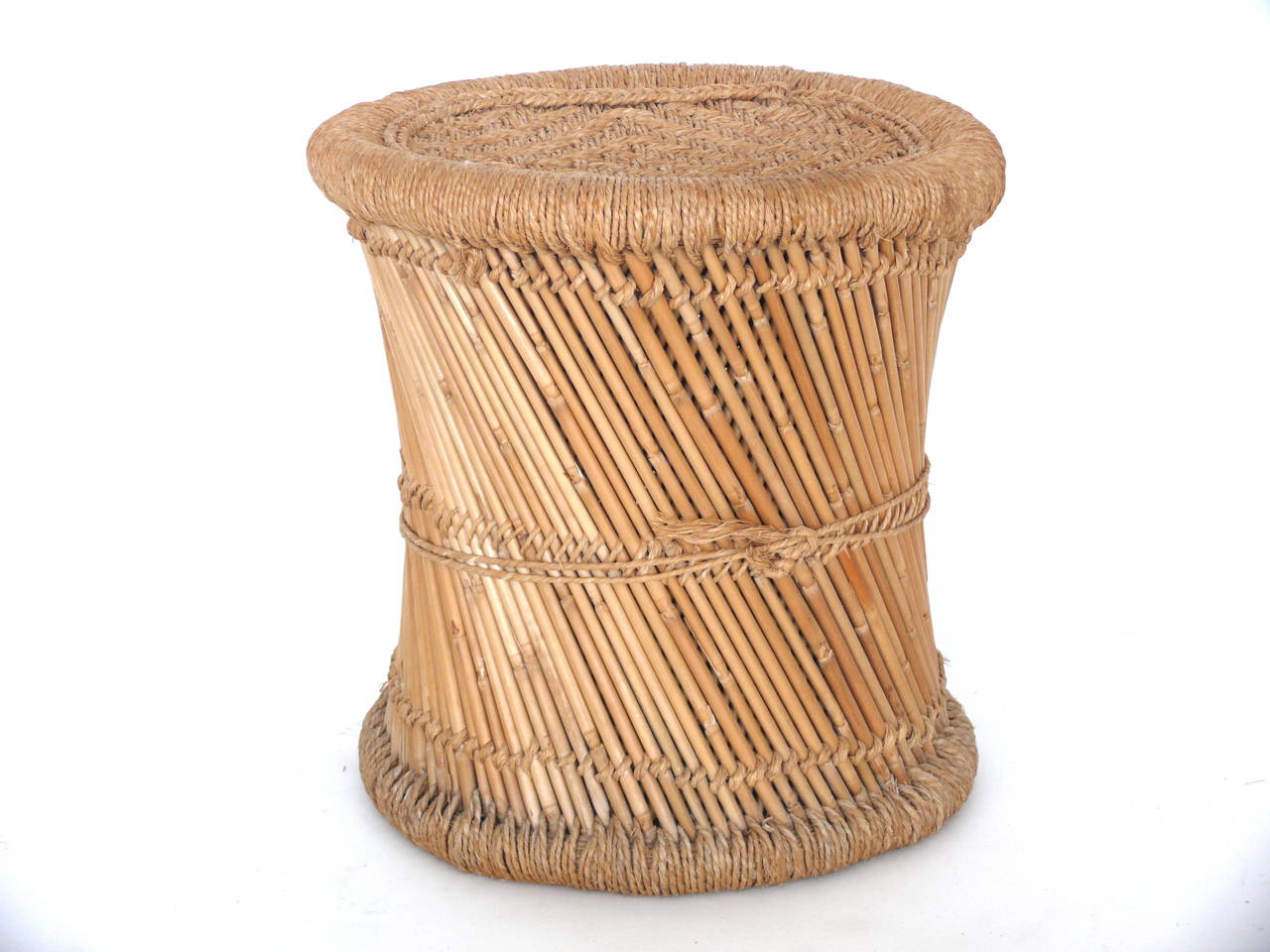 Hemp Pair of Wicker and Rattan End Tables