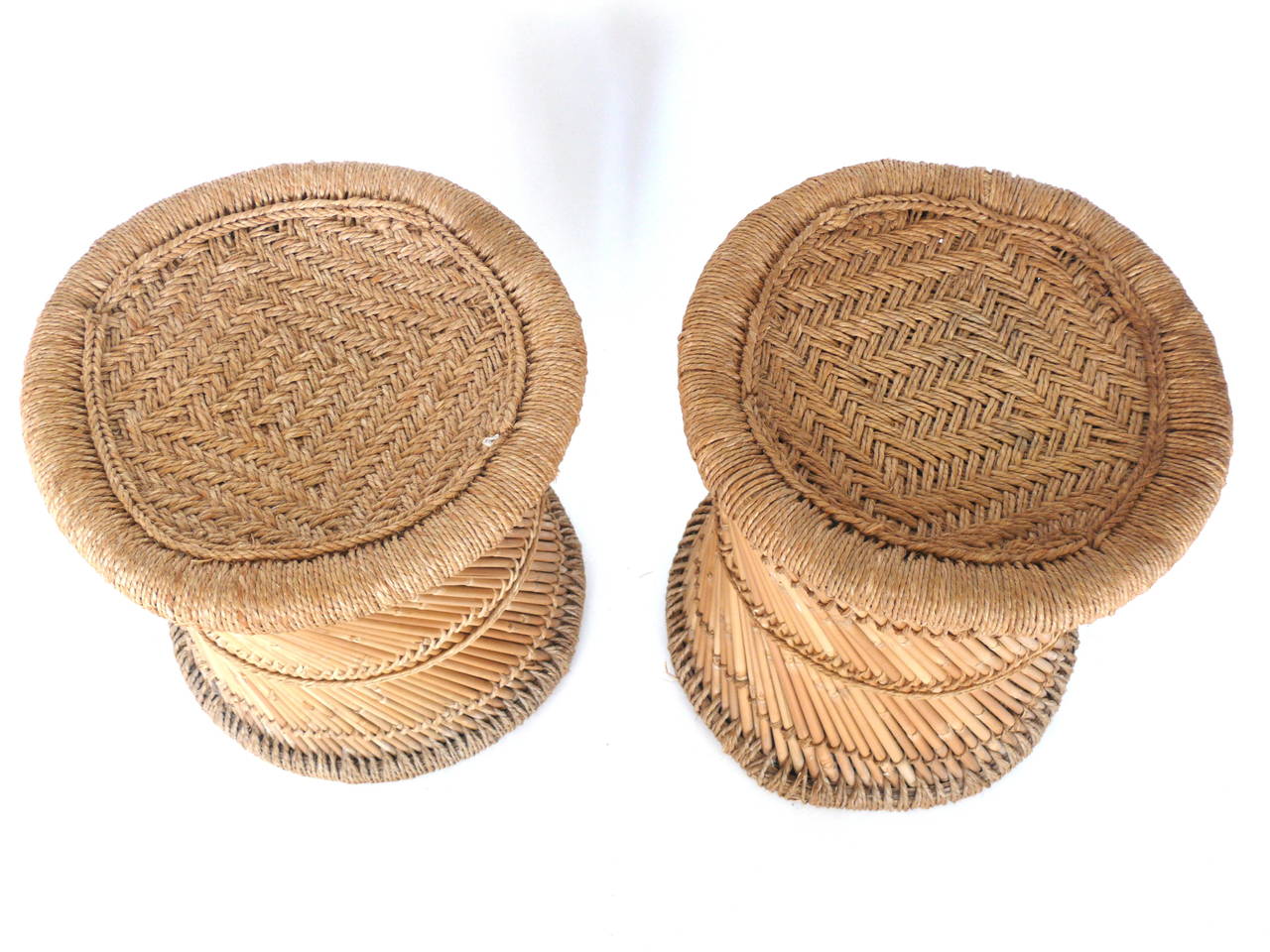 American Pair of Wicker and Rattan End Tables