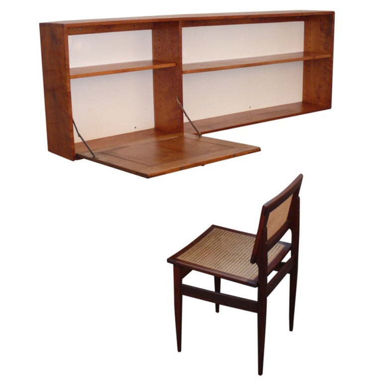 Oak Hanging Wall Shelf with Chair