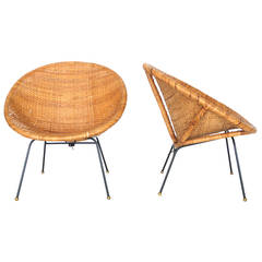 Woven Wicker and Iron Bucket Chairs