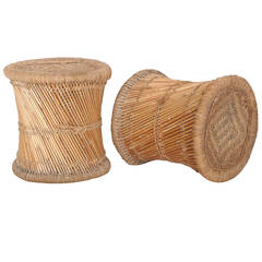 Pair of Wicker and Rattan End Tables