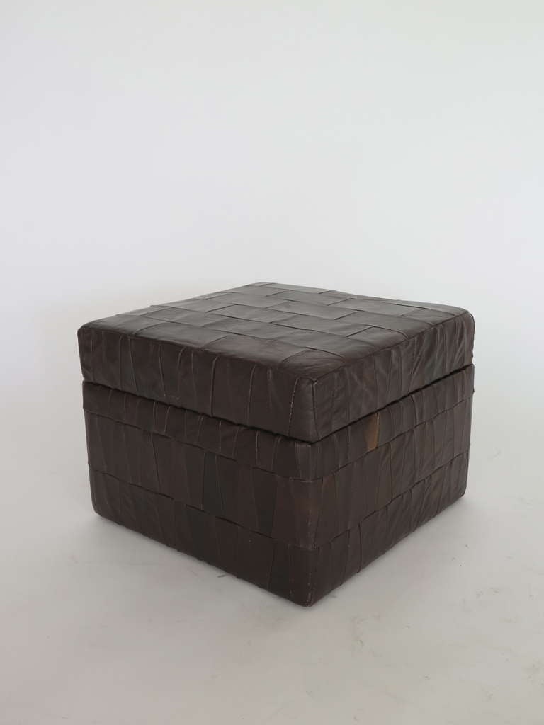 Swiss Pair of Leather Cube Ottomans by De Sede