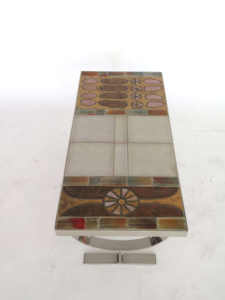 20th Century Stainless Steel and Tile Table by Roger Capron