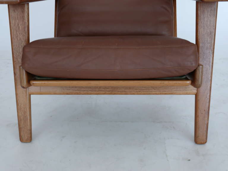 Leather and Oak Armchairs by Hans Wegner In Good Condition In Beverly Hills, CA