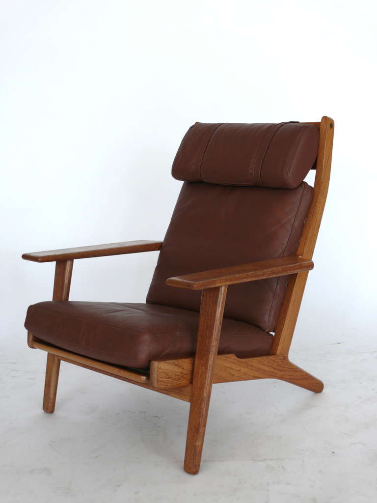 Mid-20th Century Leather and Oak Armchairs by Hans Wegner