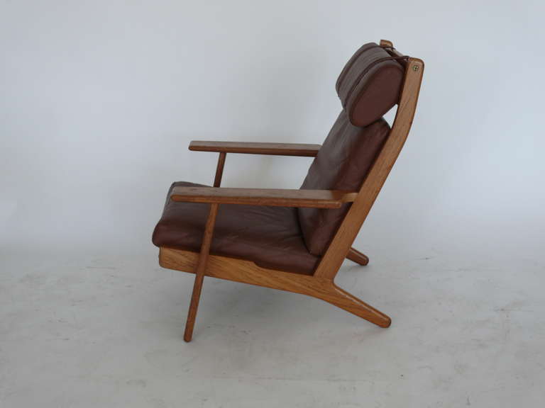 Wood Leather and Oak Armchairs by Hans Wegner