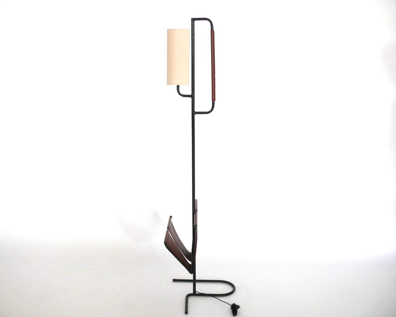 French Floor Lamp with Magazine Rack by Jacques Adnet