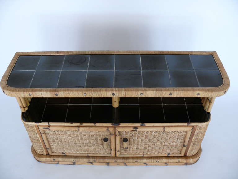 French Rattan, Bamboo and Tile Buffet by Mathieu Matégot