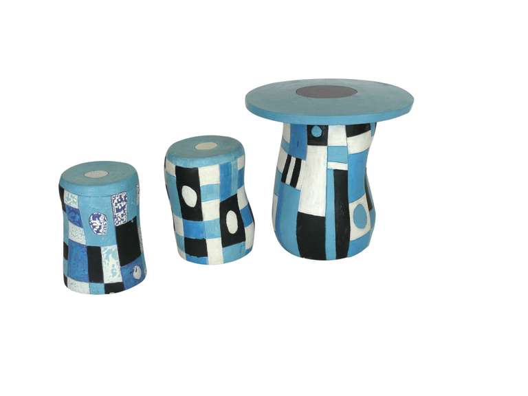 Ceramic Table and Stools by Stan Bitters