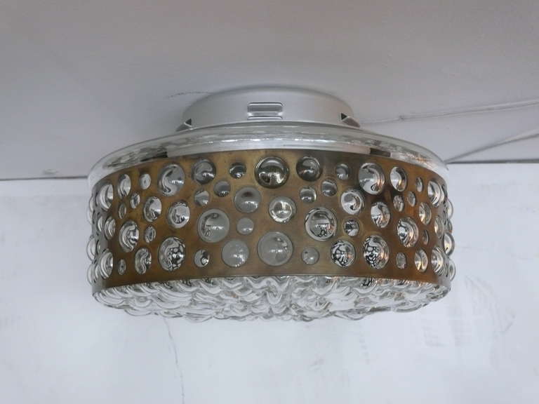 Italian Copper and Glass Flush Mount In Excellent Condition In Beverly Hills, CA