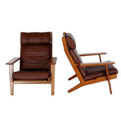 Leather and Oak Armchairs by Hans Wegner
