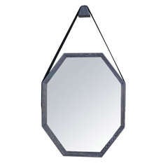 Beverly Oak and Leather Octagon Mirror by Orange Los Angeles 