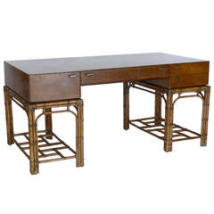 Burled Olivewood Campaign Desk by Gene York for Henredon