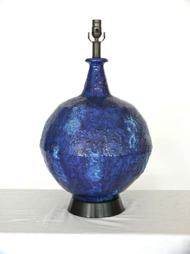 American Large Blue Pottery Glazed Table Lamps